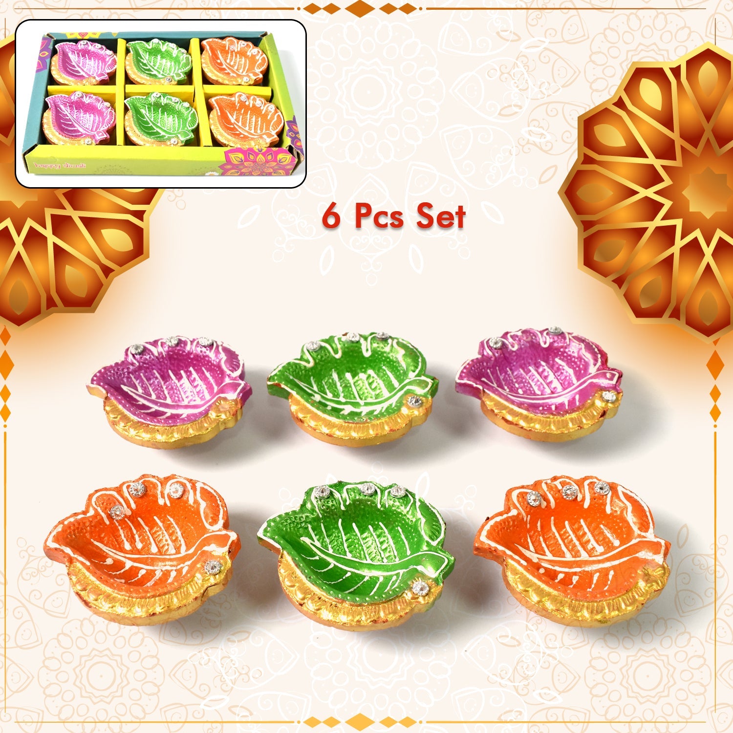 Decorative Hand Painted Clay Puja Diya for Diwali Home Indoor Outdoor Handmade Diya (6 Pcs Set/ Mix Design) Decorative Hand Painted Clay Puja Diya for Diwali Home Indoor Outdoor Handmade Diya (6 Pcs Set/ Mix Design)